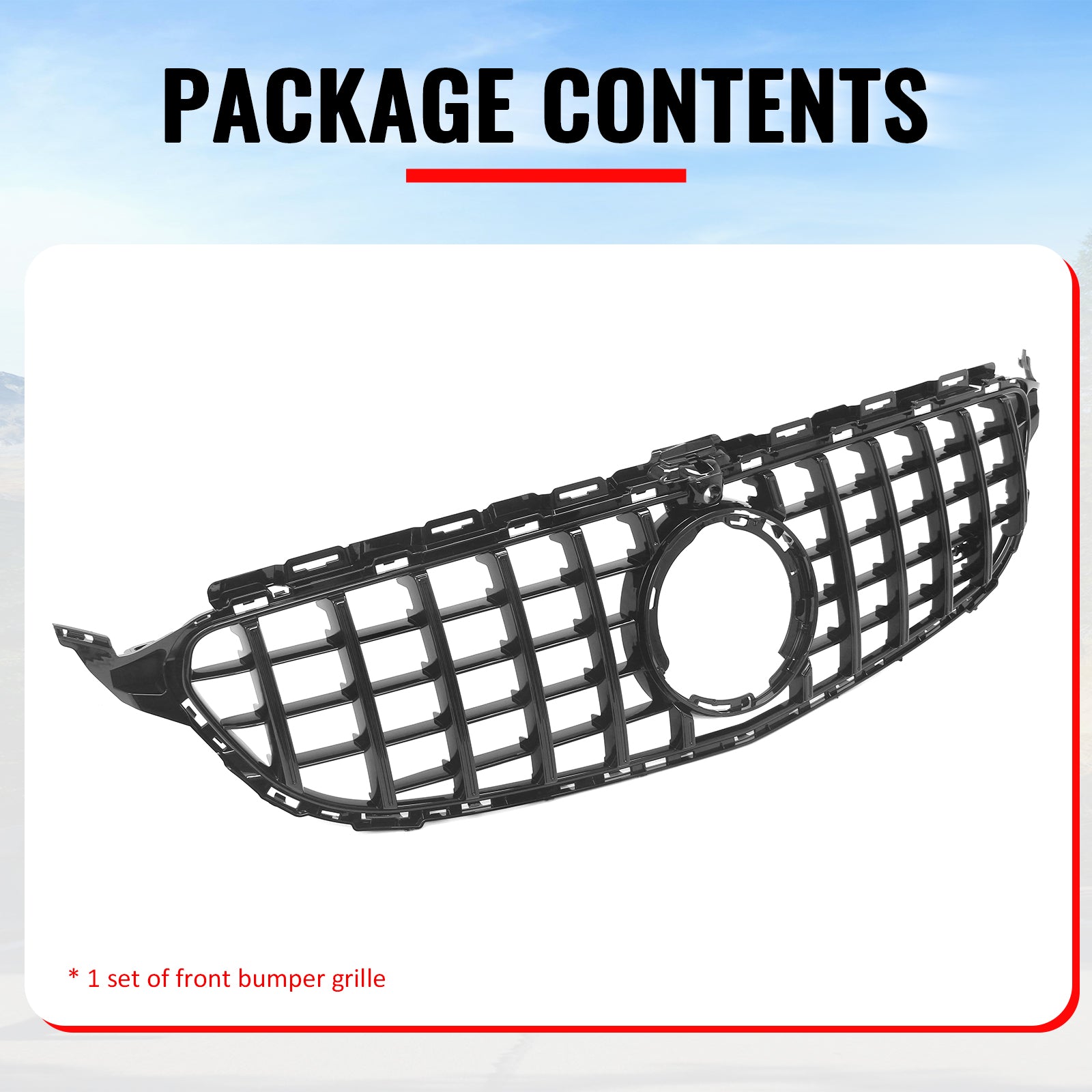 Fits 19-21 Benz W205 C300 C43 AMG GT Style Front Upper Grille Gloss Black ABS