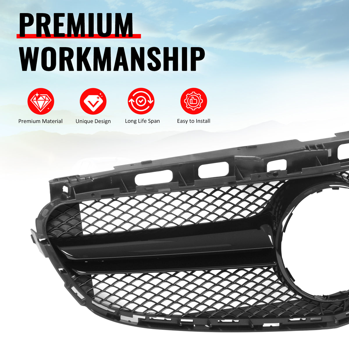 Fits 14-16 Benz E-Class W212 S212 E63 Style Front Upper Grille W/Gloss Black Bar