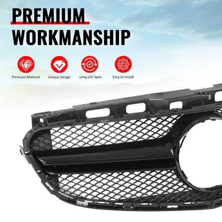 Fits 14-16 Benz E-Class W212 S212 E63 Style Front Upper Grille W/Gloss Black Bar