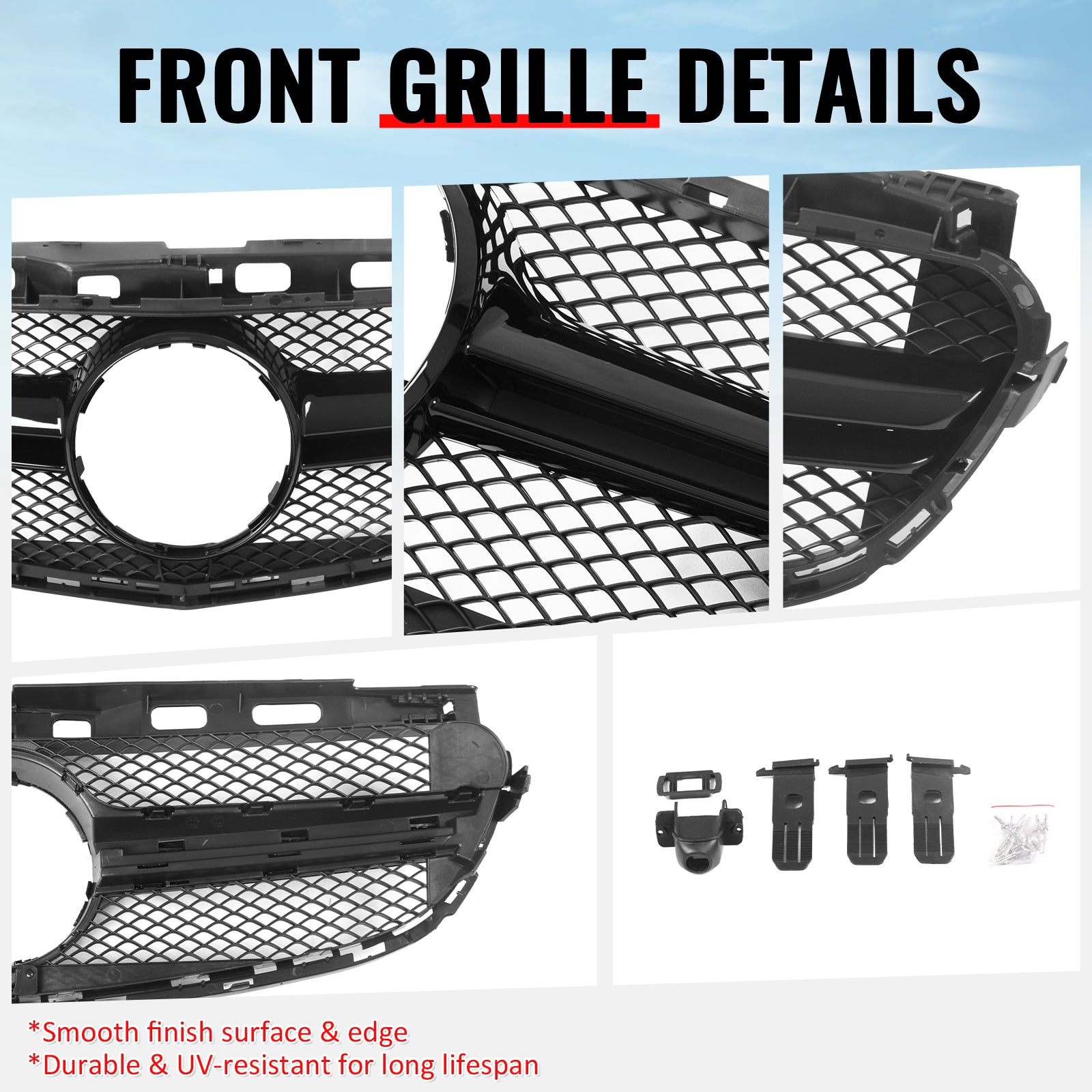 Fits 14-16 Benz E-Class W212 S212 E63 Style Front Upper Grille W/Gloss Black Bar