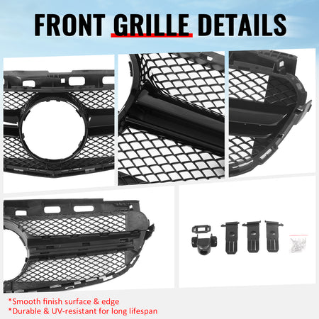 Fits 14-16 Benz E-Class W212 S212 E63 Style Front Upper Grille W/Gloss Black Bar