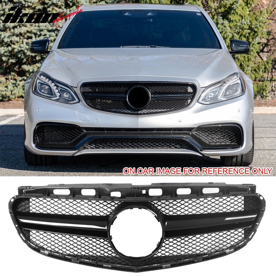2014-2016 Mercedes-Benz E-Class W212 Sedan & S212 Wagon Front Bumper Hood Upper Mesh Grille Replacement W/Gloss Black Bar E63 Style ABS