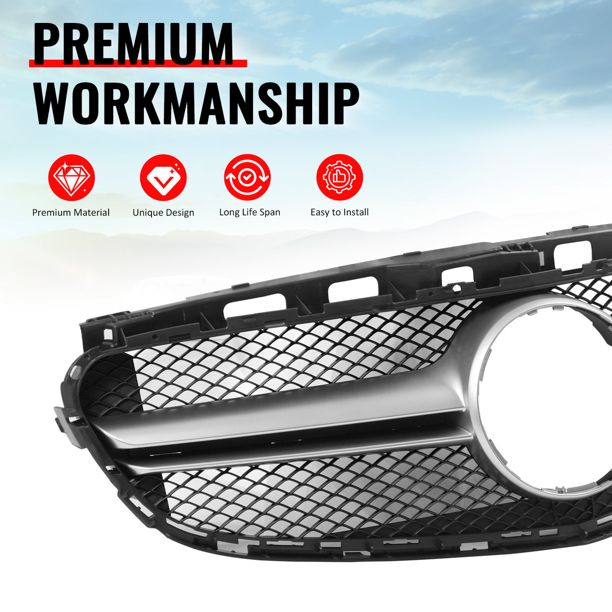 Fits 14-16 Benz E-Class W212 S212 E63 Style Front Upper Mesh Grille W/Silver Bar