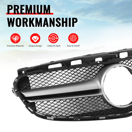 Fits 14-16 Benz E-Class W212 S212 E63 Style Front Upper Mesh Grille W/Silver Bar