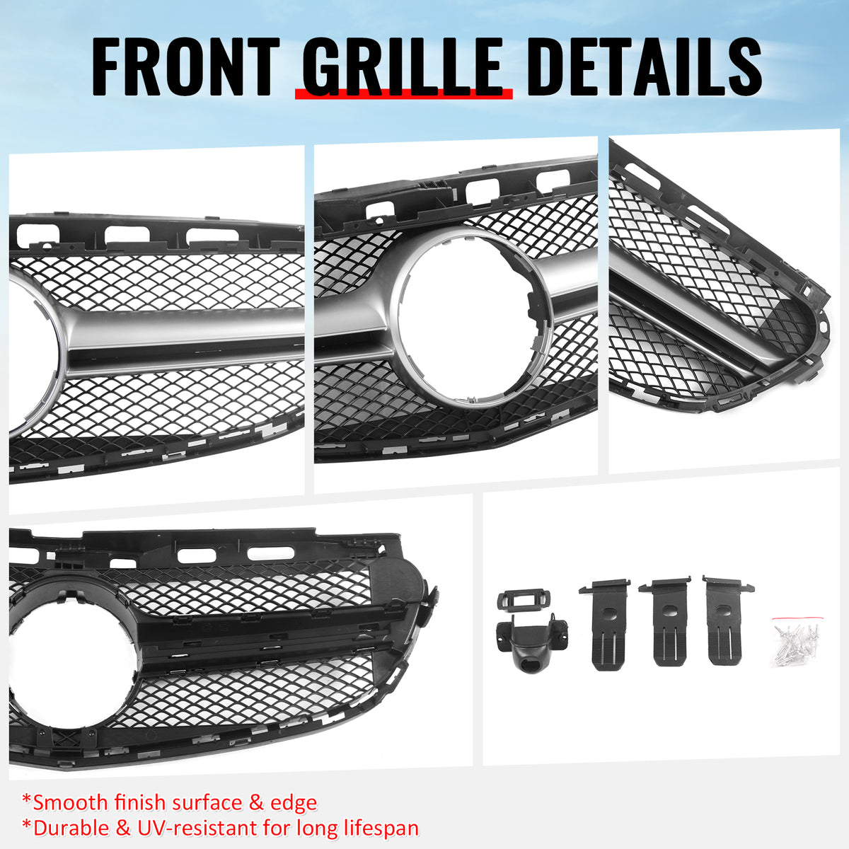 Fits 14-16 Benz E-Class W212 S212 E63 Style Front Upper Mesh Grille W/Silver Bar