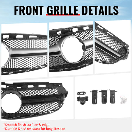 Fits 14-16 Benz E-Class W212 S212 E63 Style Front Upper Mesh Grille W/Silver Bar