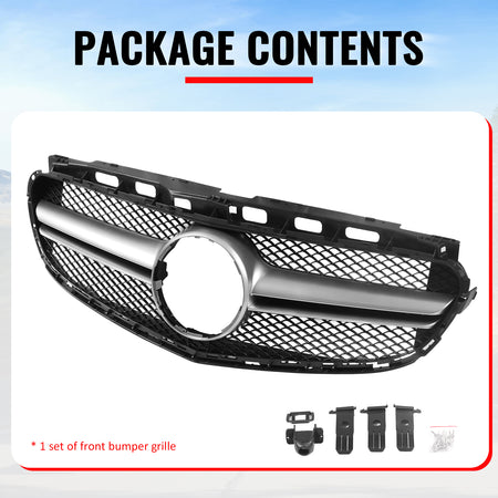 Fits 14-16 Benz E-Class W212 S212 E63 Style Front Upper Mesh Grille W/Silver Bar