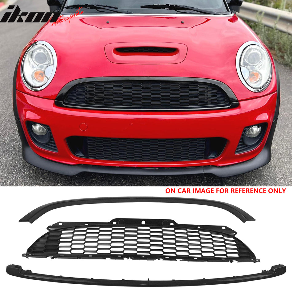 2008-2015 Mini Cooper S& JCW R55 R56 R57 R58 R59 JCW Style Front Upper Grille Matte Black Grille Gloss Black Frame ABS