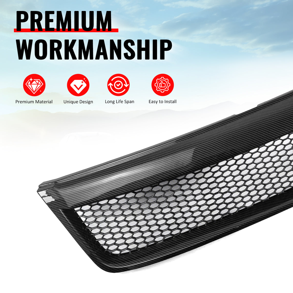 Fits 09-13 Subaru Forester Carbon Fiber Print Honeycomb Style Upper Grille ABS