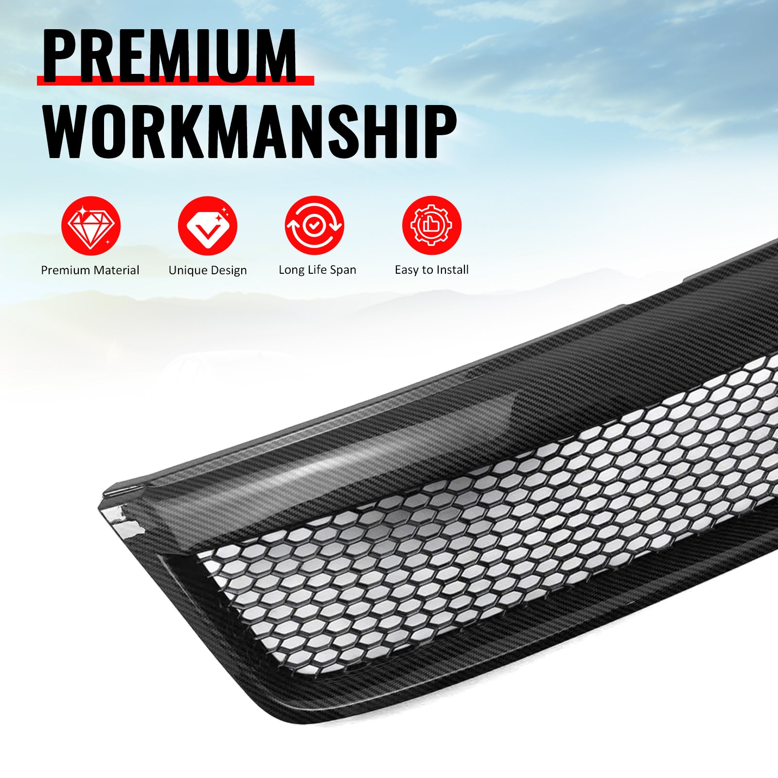 Fits 09-13 Subaru Forester Carbon Fiber Print Honeycomb Style Upper Grille ABS