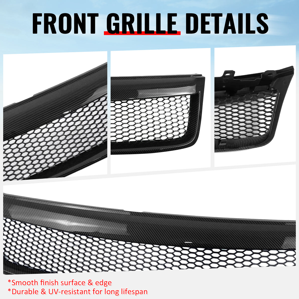 Fits 09-13 Subaru Forester Carbon Fiber Print Honeycomb Style Upper Grille ABS