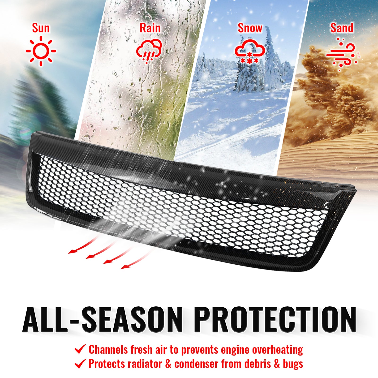Fits 09-13 Subaru Forester Carbon Fiber Print Honeycomb Style Upper Grille ABS