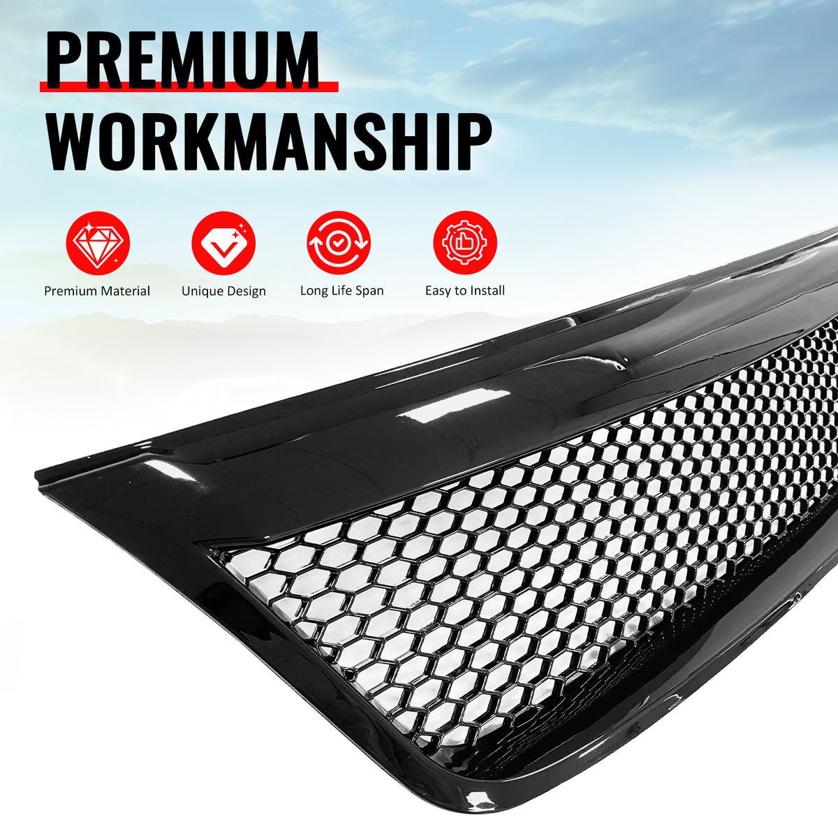 Fits 09-13 Subaru Forester Gloss Black Honeycomb Style Front Upper Grille ABS