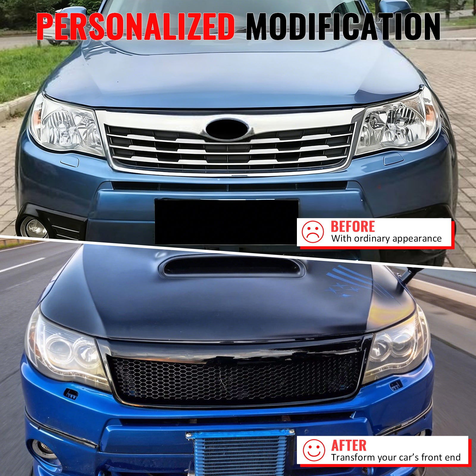 Fits 09-13 Subaru Forester Gloss Black Honeycomb Style Front Upper Grille ABS
