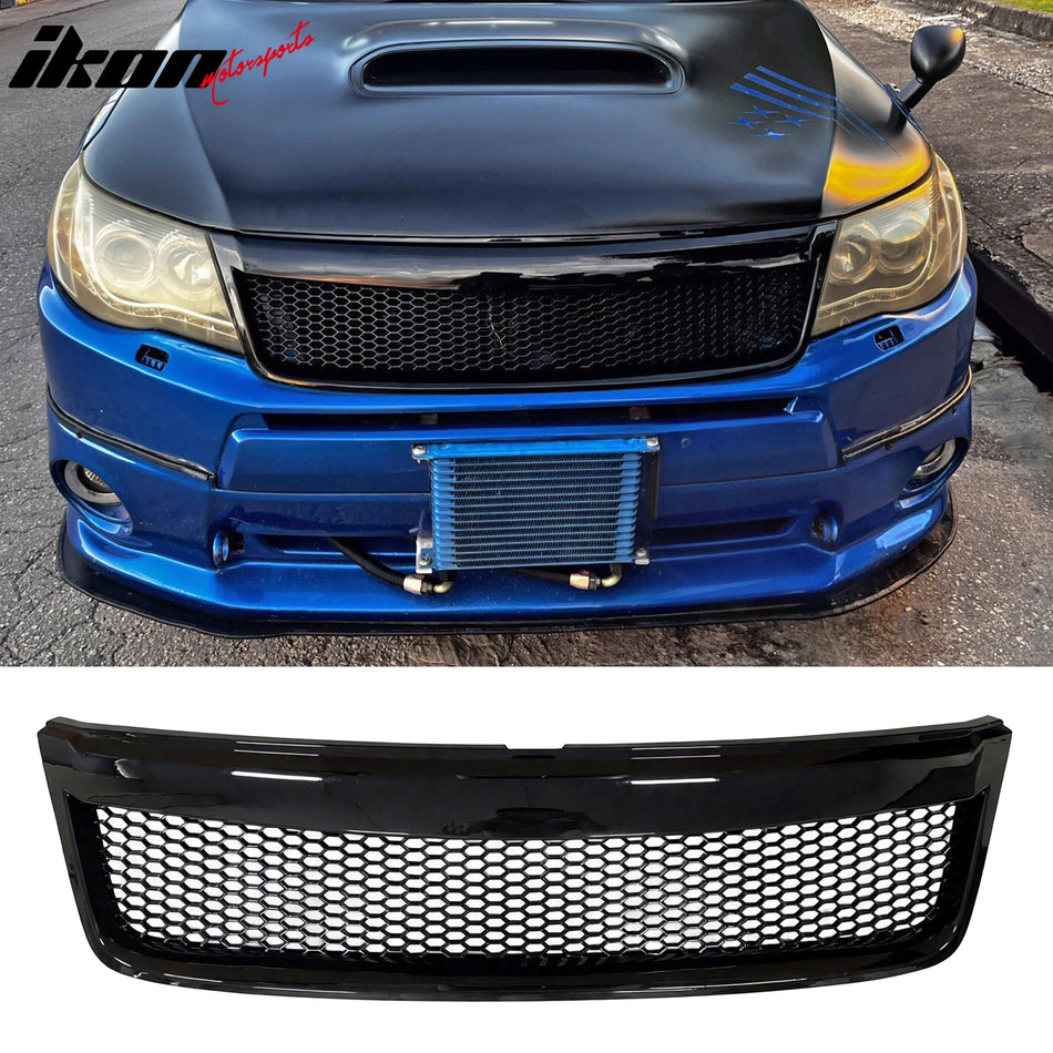 2009-2013 Subaru Forester Honeycomb Style Front Bumper Upper Grille Replacement Gloss Black ABS