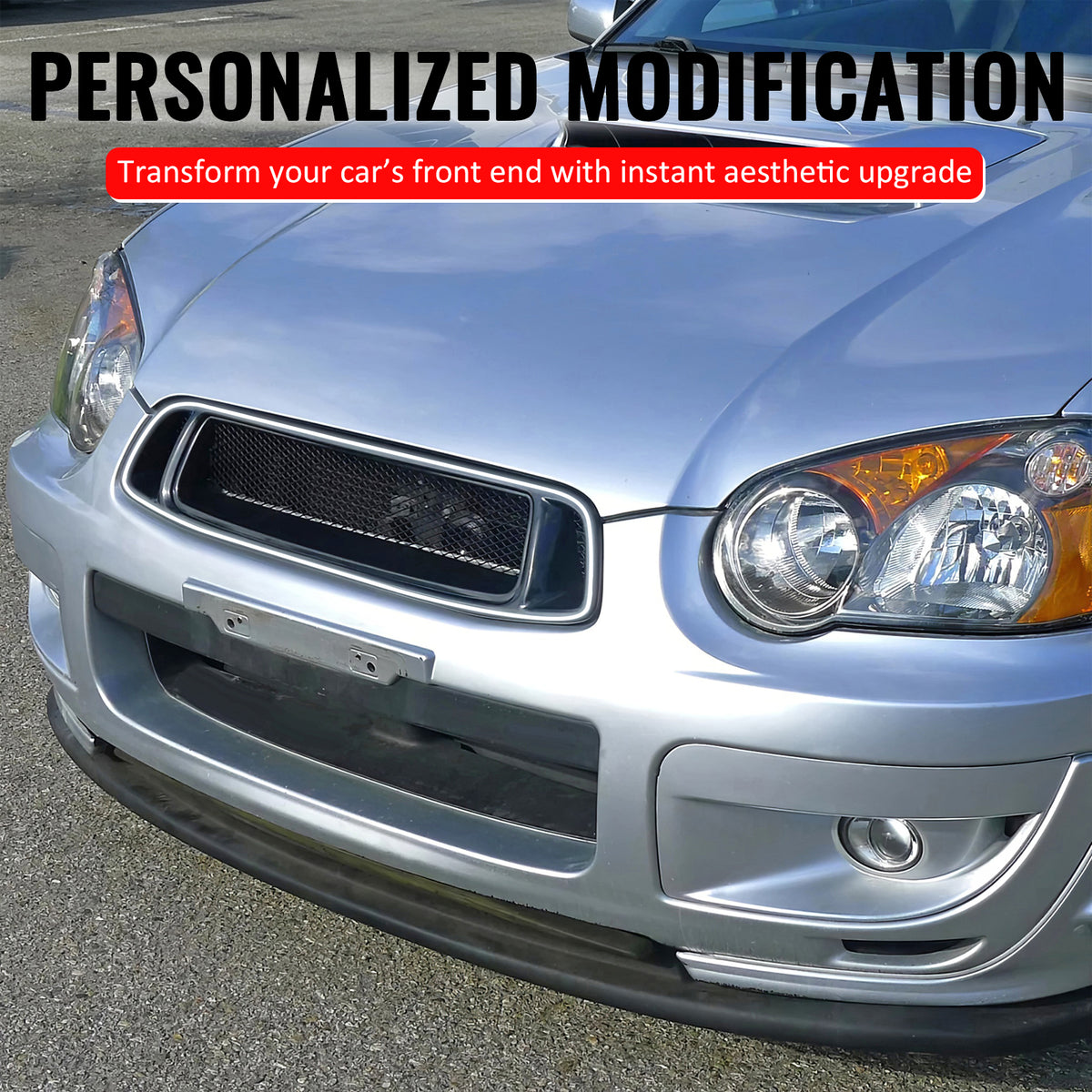 For 04-05 Subaru Impreza WRX STI Mesh Style Hood Upper Grille W/ LED Light Black