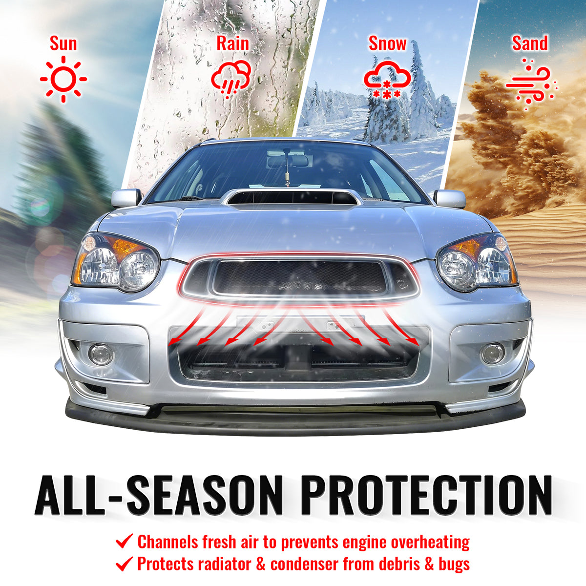 For 04-05 Subaru Impreza WRX STI Mesh Style Hood Upper Grille W/ LED Light Black