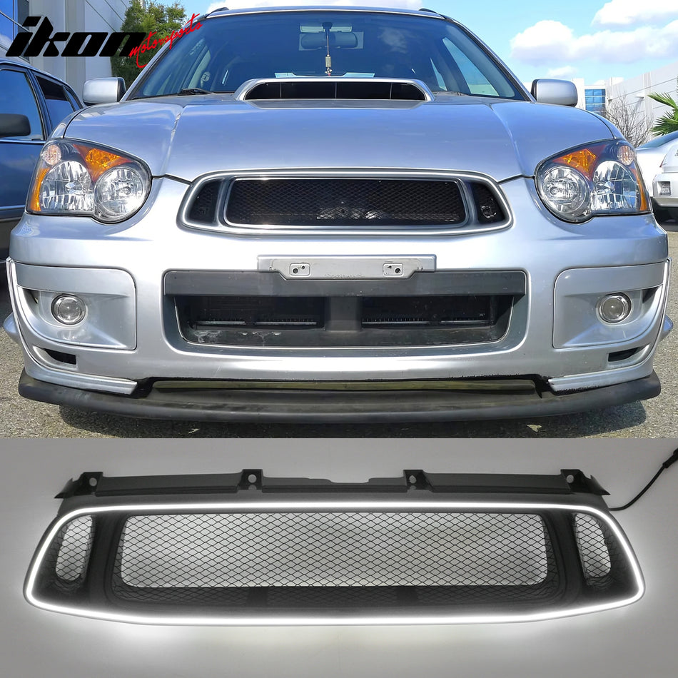 Front Upper Grille W/ LED Light for 2004-2005 Subaru Impreza WRX STI Mesh Style  Black