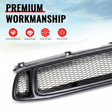 Fits 04-05 Subaru Impreza WRX STI Grille Mesh Hood Upper Grill Black Assembly