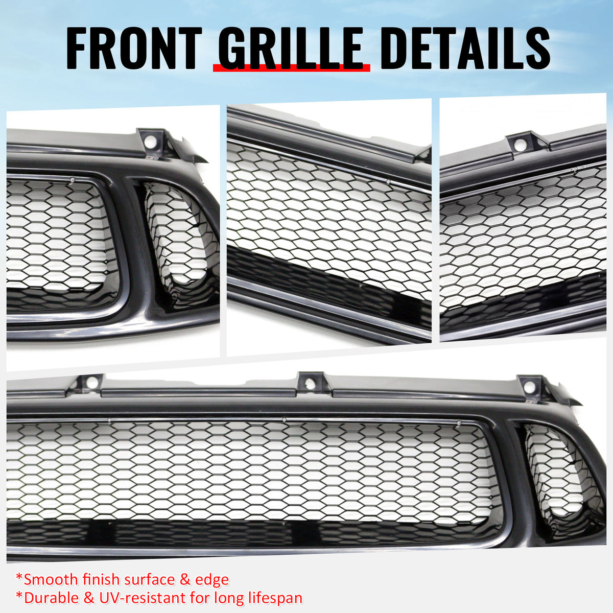 Fits 04-05 Subaru Impreza WRX STI Grille Mesh Hood Upper Grill Black Assembly