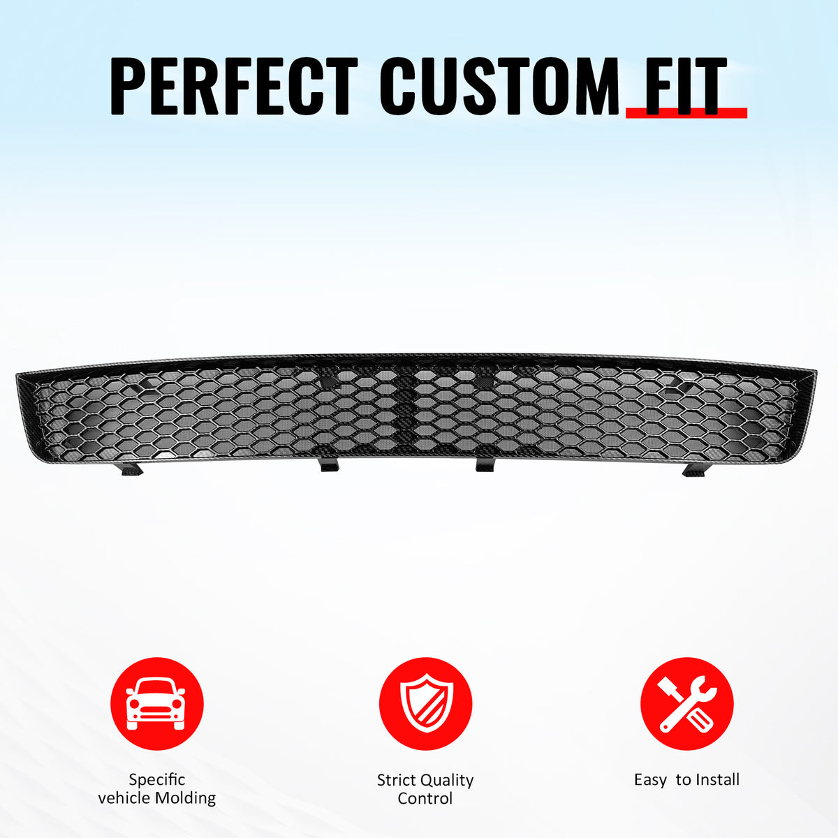 IKON MOTORSPORTS Front Lower Grille, Compatible with 2008-2010 Subaru Impreza WRX STI, Honeycomb Style Carbon Fiber Print ABS Replacement Front Bumper Grill Insect Prevention