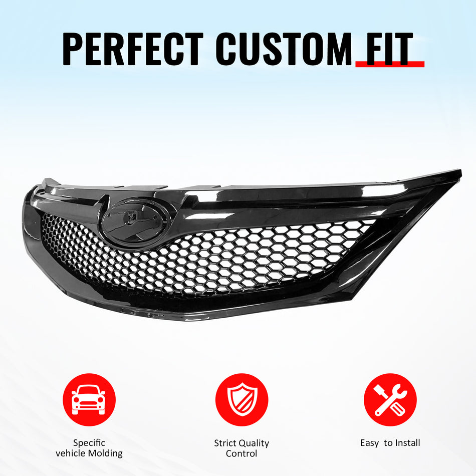IKON MOTORSPORTS Front Upper Grille, Compatible with 2008-2010 Subaru Impreza WRX & WRX STI Hatchback, Honeycomb Style Gloss Black ABS Replacement Front Bumper Hood Grill