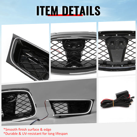 Fits 06-07 Subaru Impreza OE Style Gloss Black ABS 3PC Upper Grille w/ LED Light