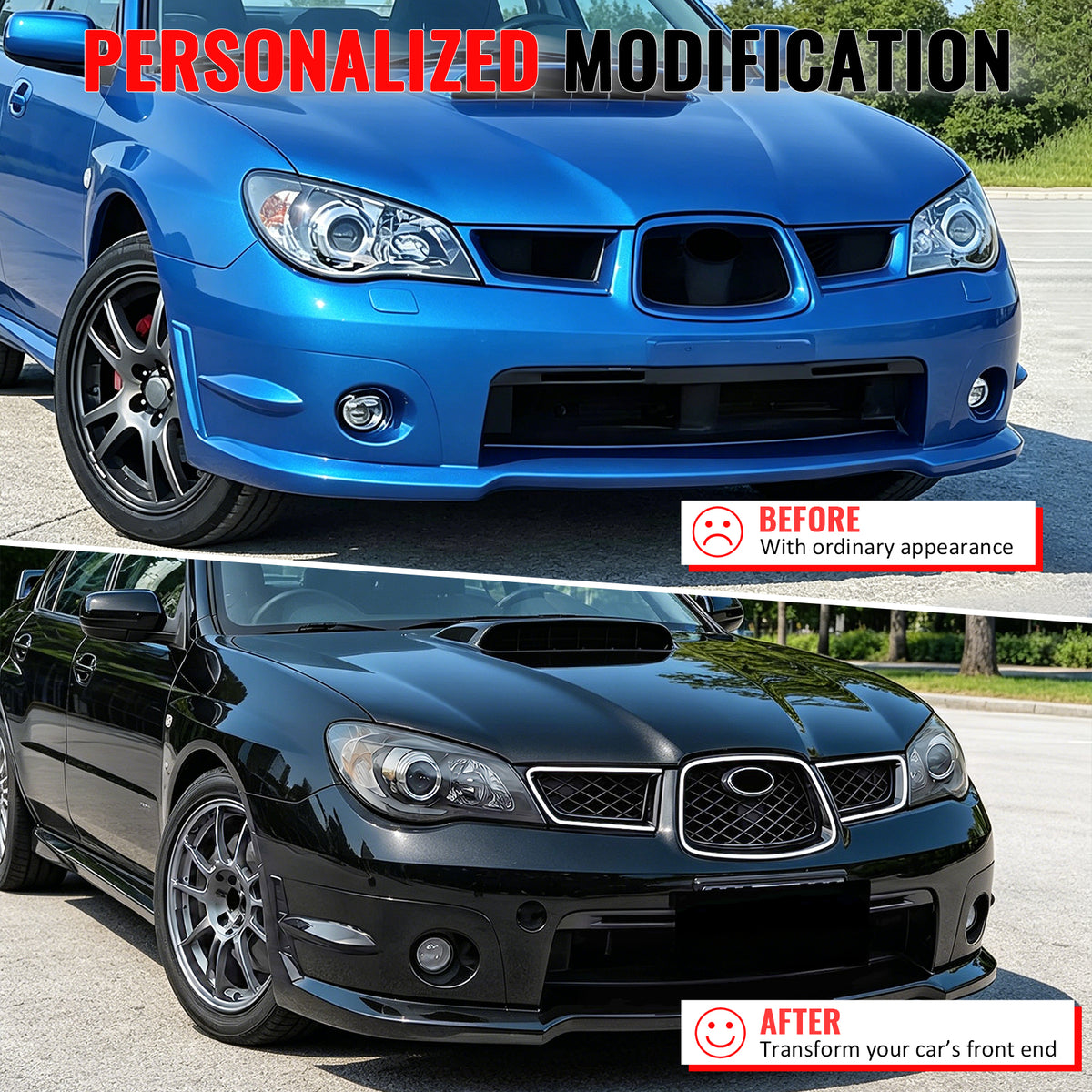 Fits 06-07 Subaru Impreza OE Style Gloss Black ABS 3PC Upper Grille w/ LED Light
