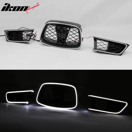 Fits 06-07 Subaru Impreza OE Style Gloss Black ABS 3PC Upper Grille w/ LED Light