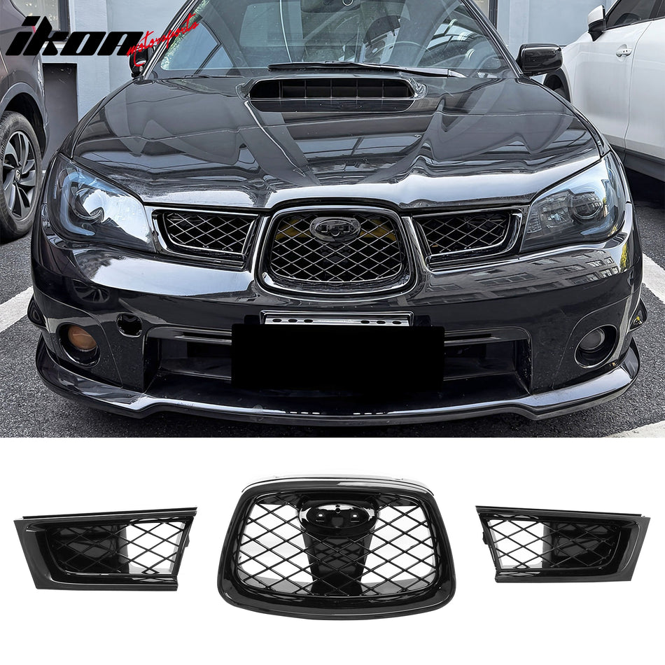 2006-2007 Subaru Impreza OE Sytle Front Bumper Upper Grille Replacement Gloss Black ABS