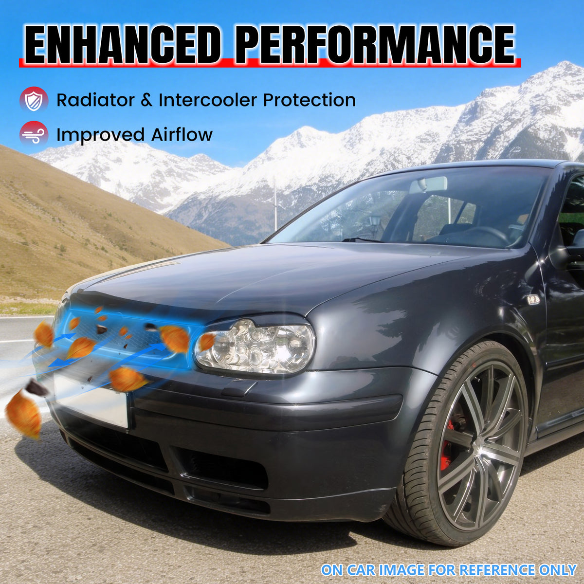 Fits 99-06 VW GOLF GTI R32 MK4 Gloss Black Mesh Style Upper Grille w/ LED Light