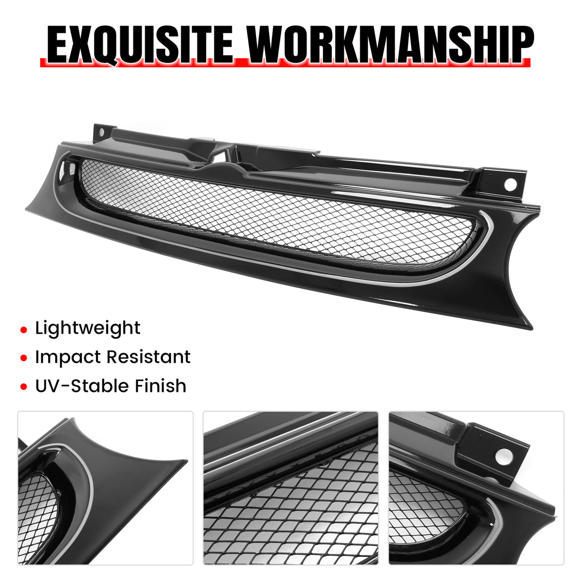 Fits 99-06 VW GOLF GTI R32 MK4 Gloss Black Mesh Style Upper Grille w/ LED Light