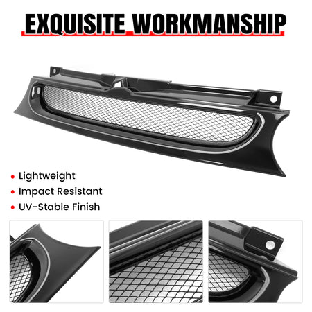 Fits 99-06 VW GOLF GTI R32 MK4 Gloss Black Mesh Style Upper Grille w/ LED Light