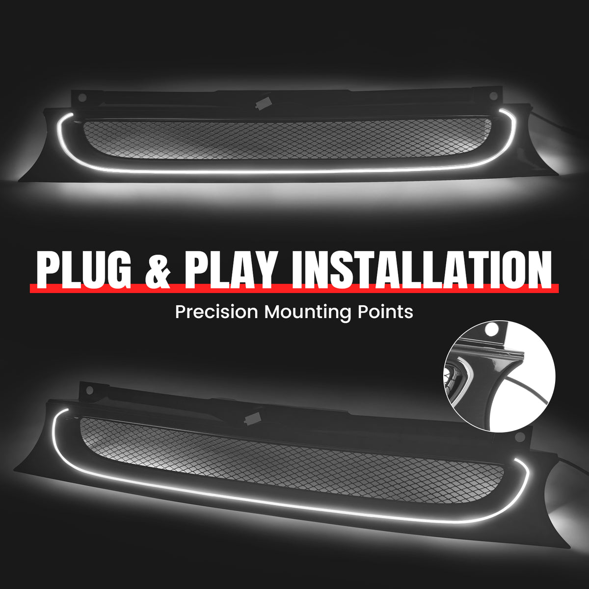 Fits 99-06 VW GOLF GTI R32 MK4 Gloss Black Mesh Style Upper Grille w/ LED Light