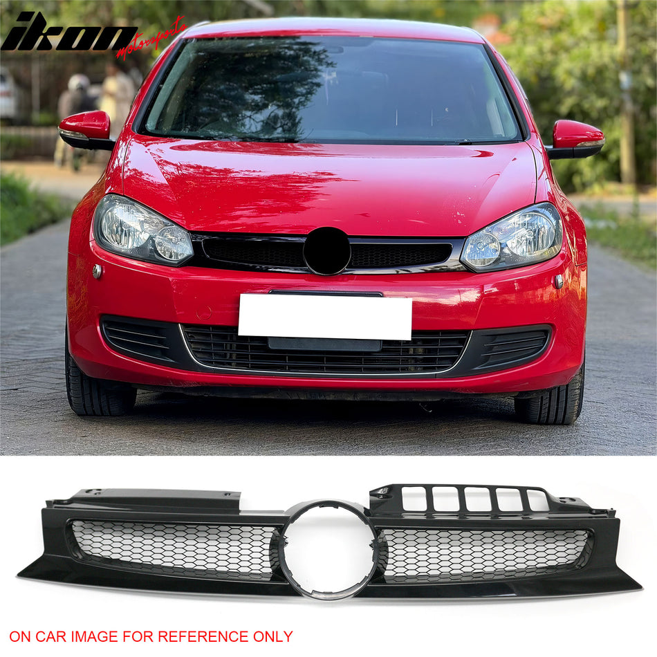 2010-2014 Volkswagen Golf Hatchback MK6 A6/2011-2014 Jetta Wagon Front Upper Grille Mugen Style Black Replacement Front Bumper Hood Grill