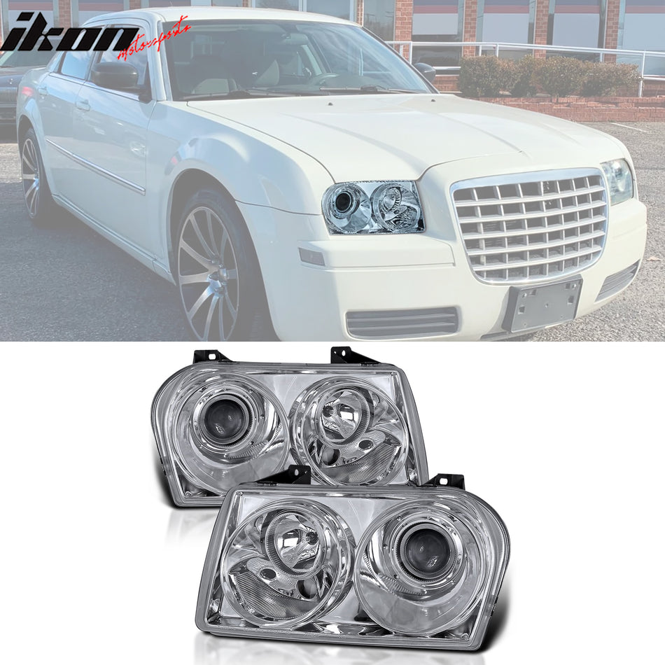 2005-2010 Chrysler 300 Clear Chrome Front Projector Head Lights Pair