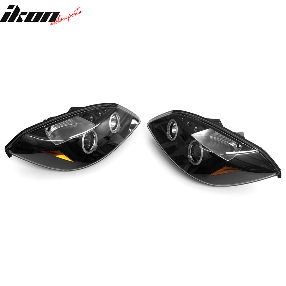 2005-2010 Chevrolet Chevy Cobalt 2PCS Driver Passenger Side Front Bumper Driving Headlights Head Lamps Assembly Replacement Black Housing Clear Lens
