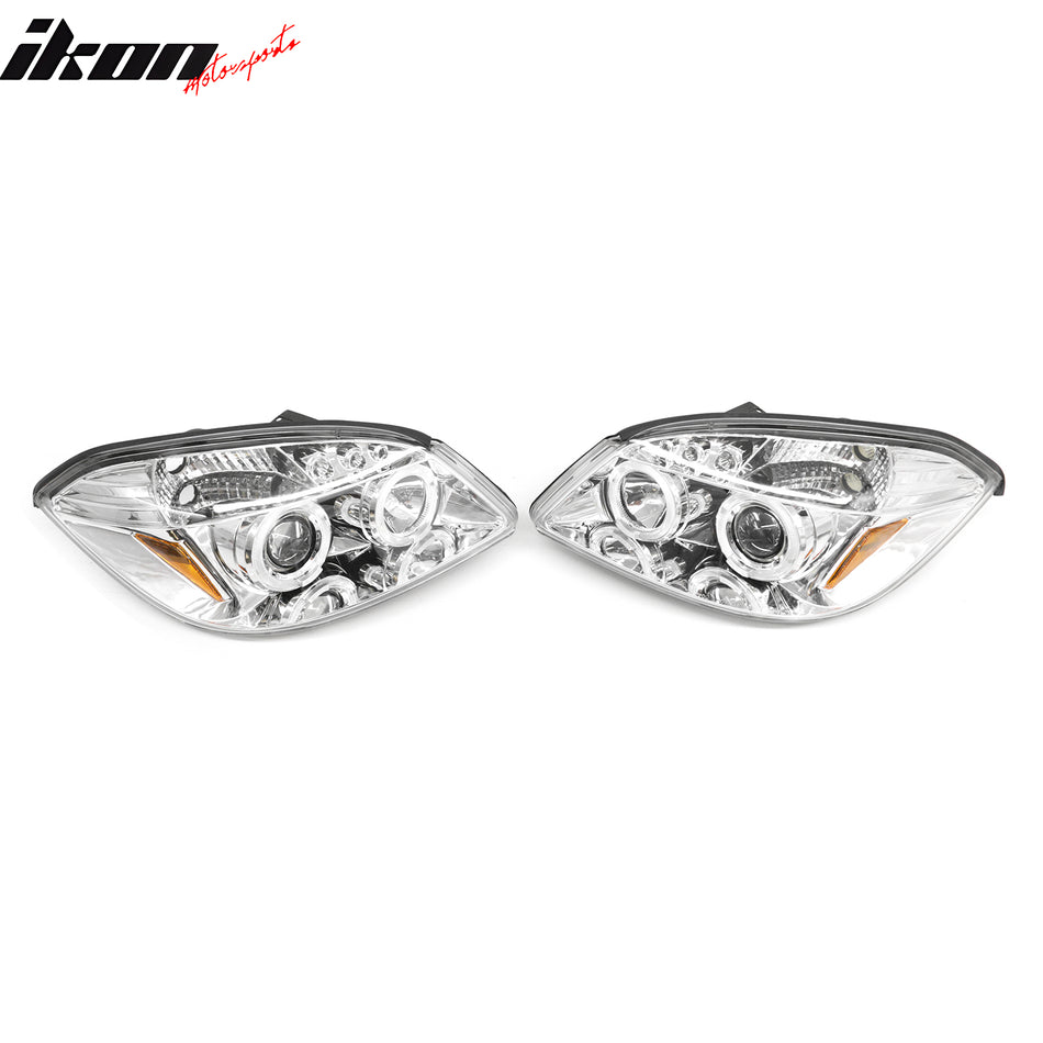 2005-2010 Chevy Cobalt 2007-2009 Pontiac G5 2005-2006 Pursuit LED Halo Head Lights Chrome Housing Clear Lens Pair