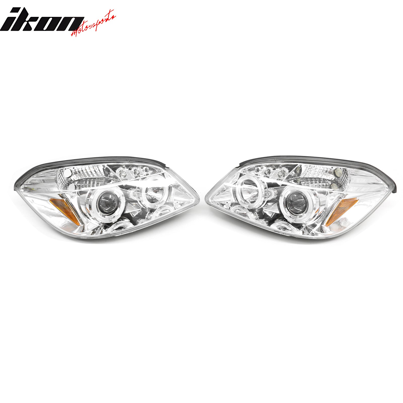 IKON MOTORSPORTS LED Halo Headlights Assembly, Compatible with 2005-2010 Chevy Cobalt 2007-2009 Pontiac G5 2005-2006 Pursuit, Chrome Housing Clear Lens Front Bumper Driving Head Lamp, Pair