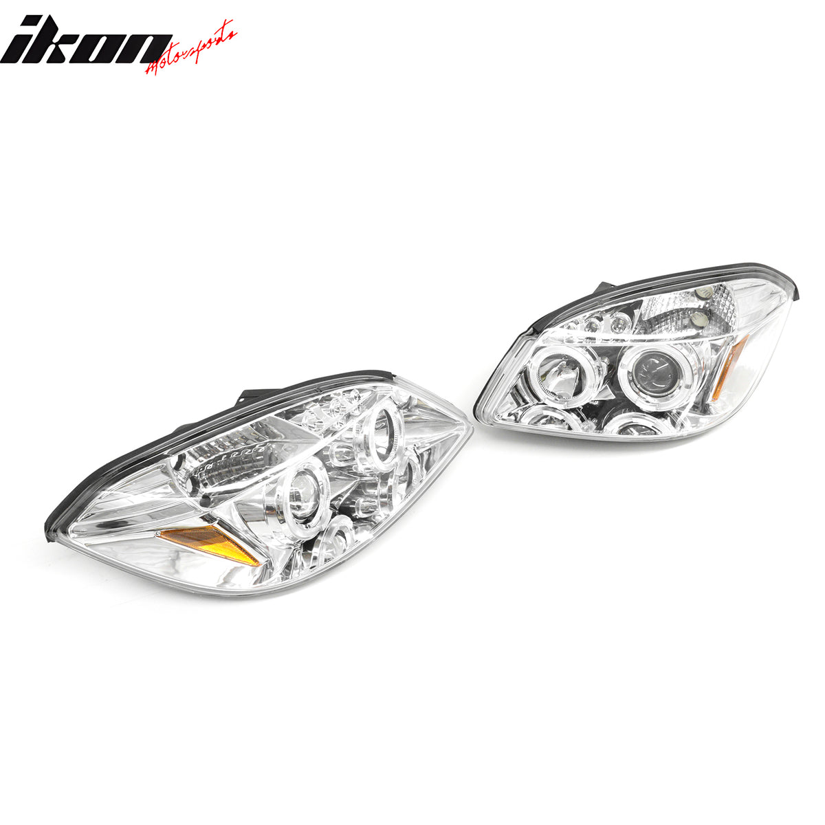 Fits 2005-2010 Chevy Cobalt LED Halo Head Lights Chrome Housing Clear Lens Pair