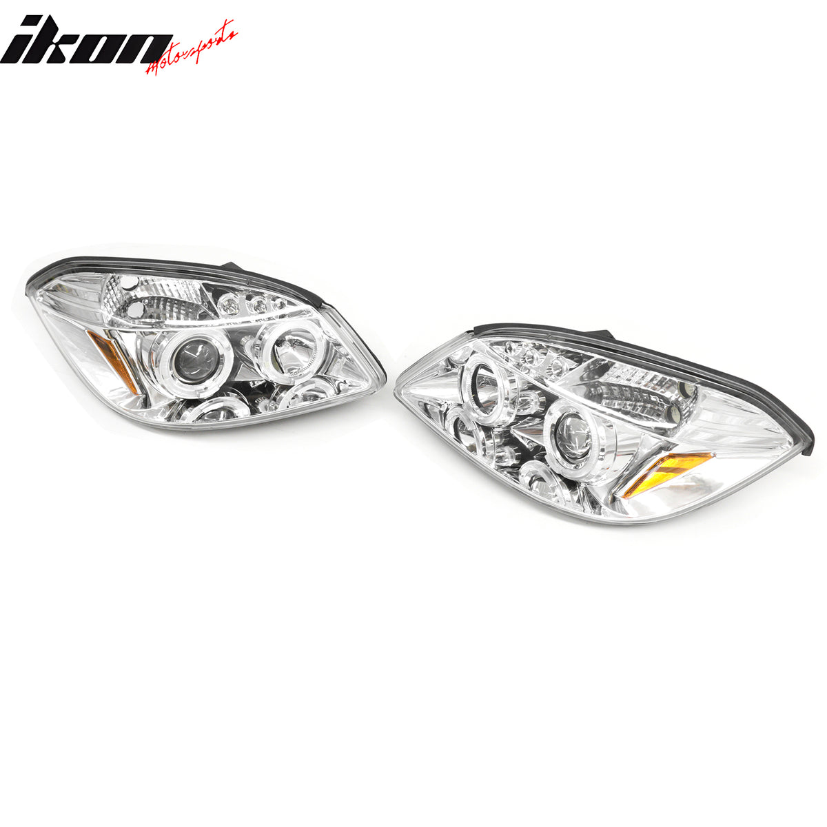 Fits 2005-2010 Chevy Cobalt LED Halo Head Lights Chrome Housing Clear Lens Pair
