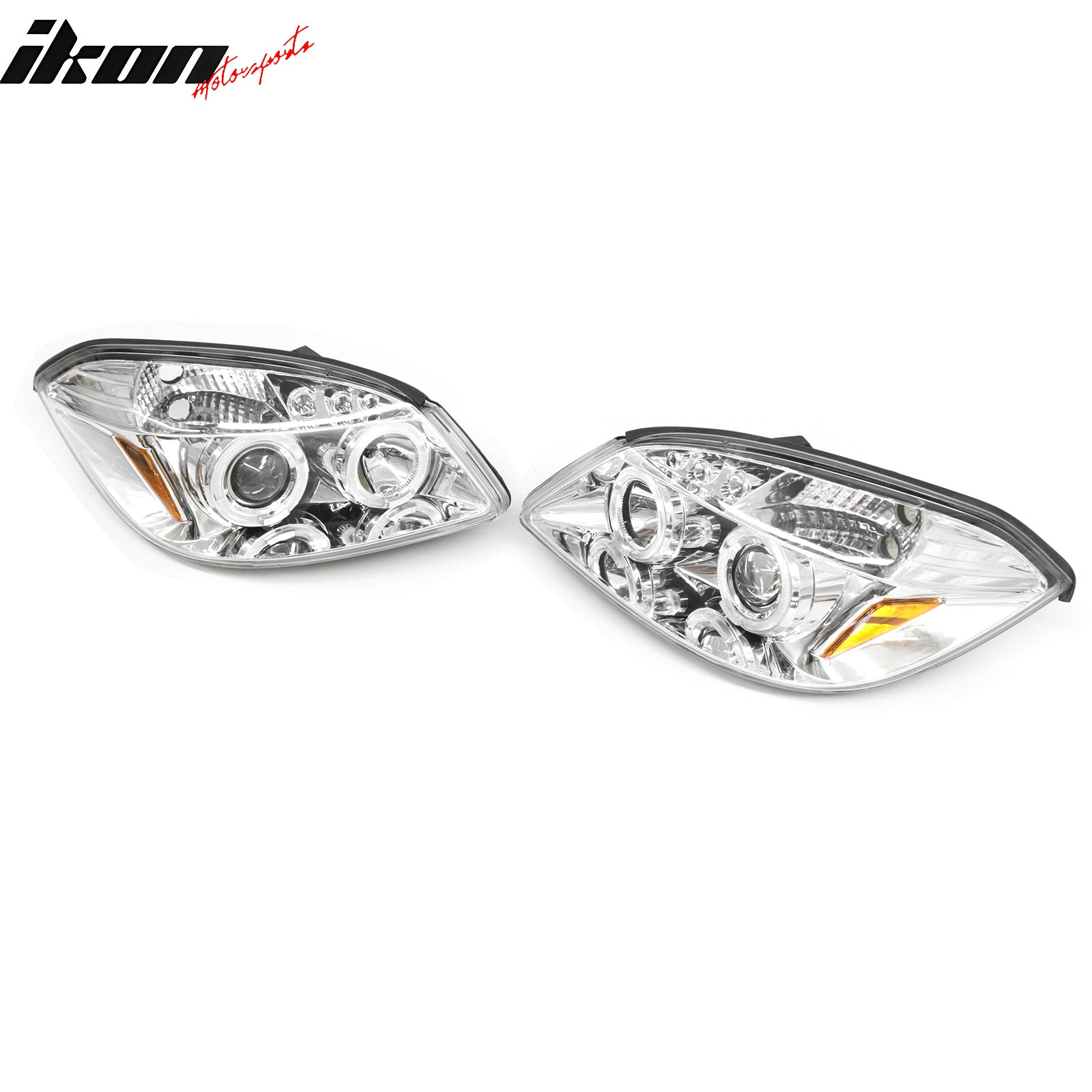 Fits 2005-2010 Chevy Cobalt LED Halo Head Lights Chrome Housing Clear Lens Pair