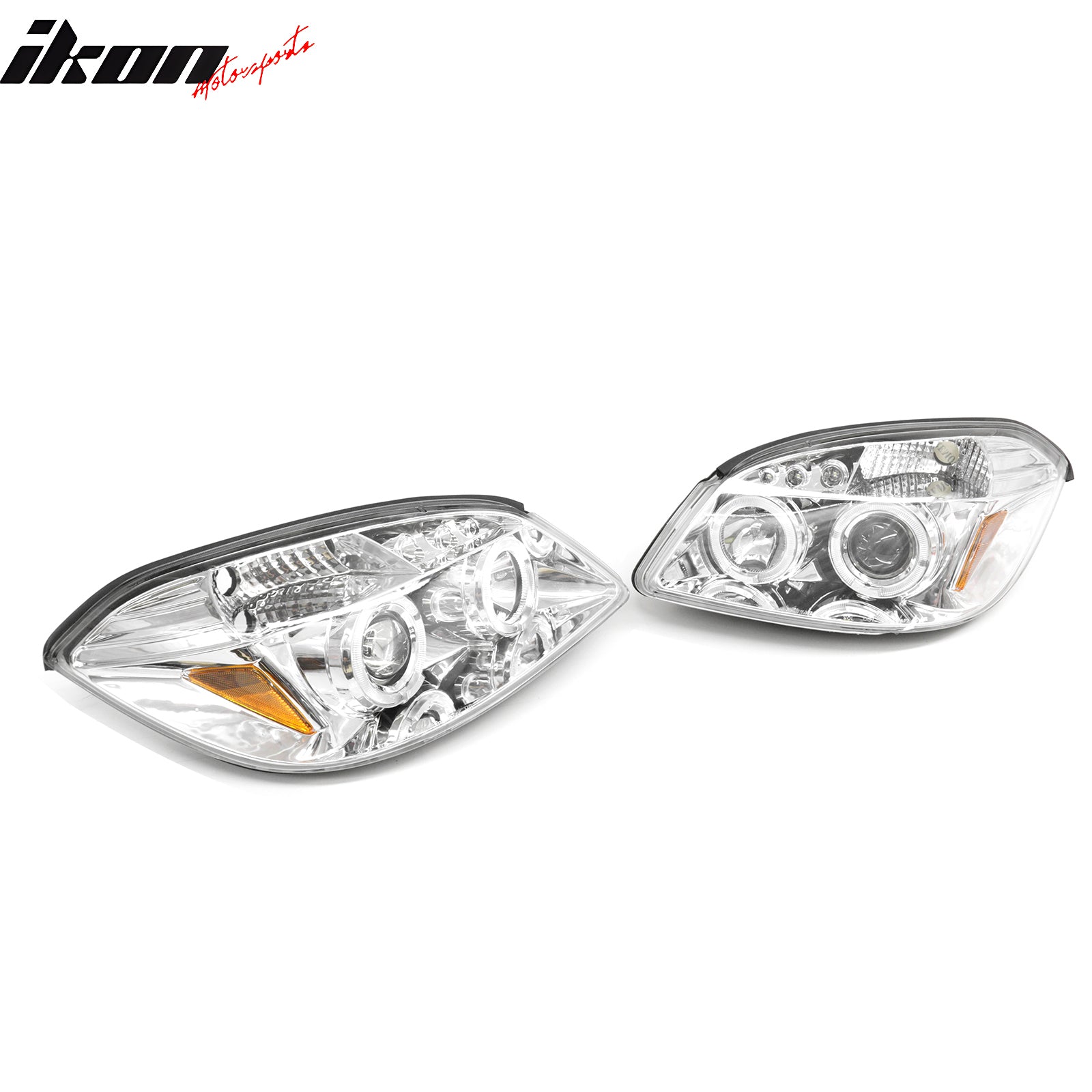 Fits 2005-2010 Chevy Cobalt LED Halo Head Lights Chrome Housing Clear Lens Pair