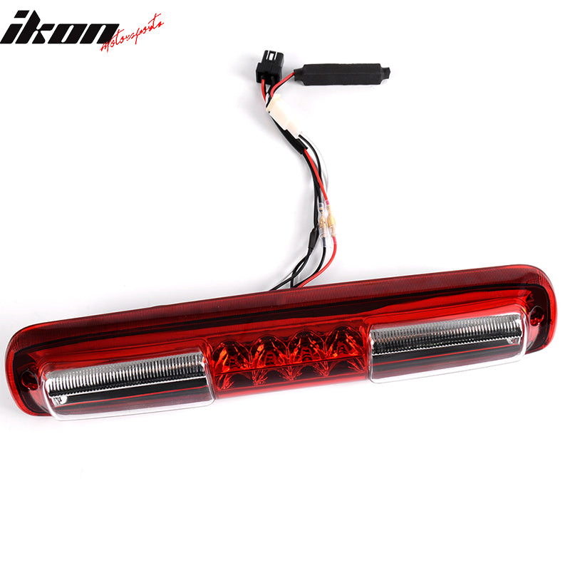 IKON MOTORSPORTS, Compatible With 1999-2007 Chevy Silverado GMC Sierra, ABS Clear Red Black Truck 3rd Brake Light Lamp Tail Light