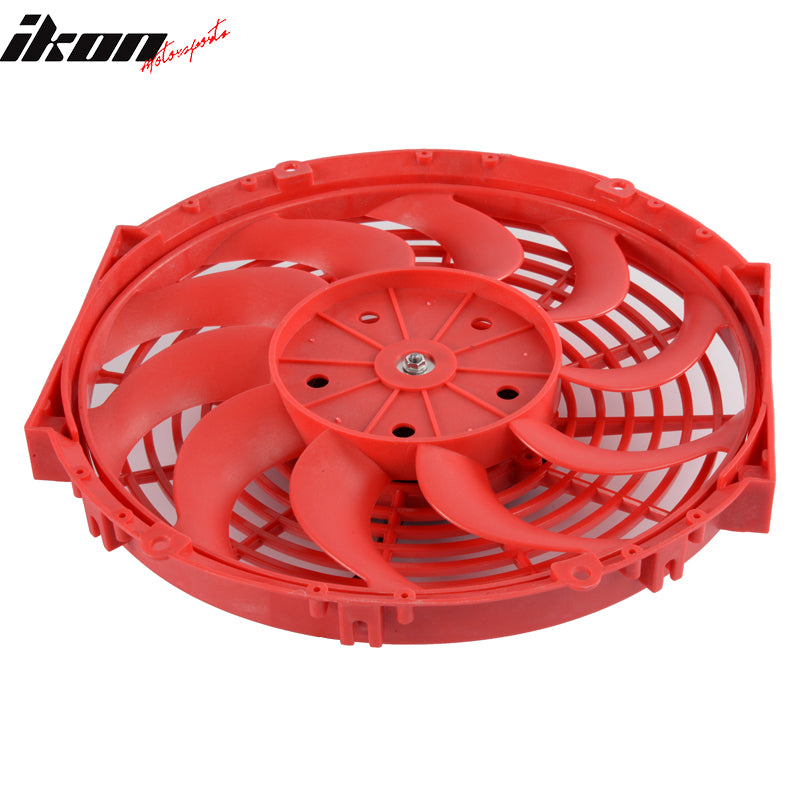 Universal 12 in Pull Push Electric Radiator Engine Cooling Fan W/ Mount Kit Red