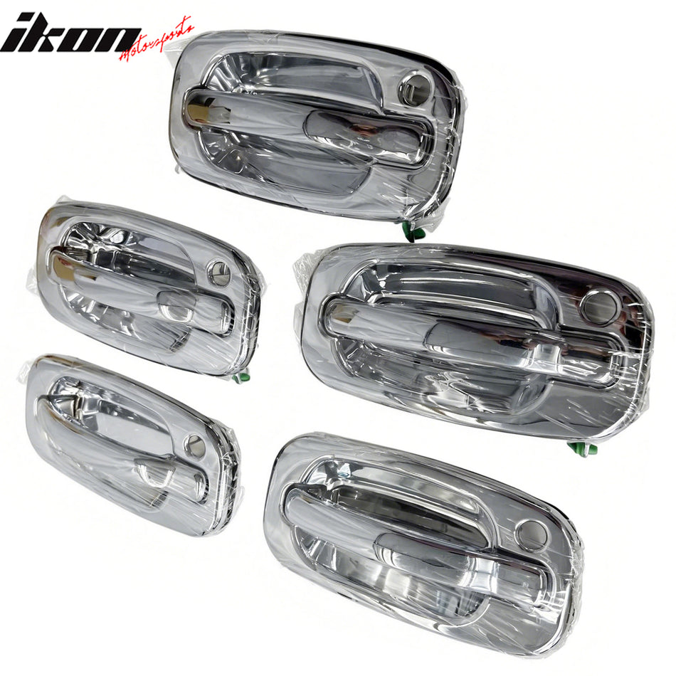 IKON MOTORSPORTS Front Left Side Door Handle Cover, Compatible with 1999-2006 Chevy Silverado/ GMC Sierra 1500 2500 3500 Crew Cab, Chrome ABS Door Handle Protector Cap with 1-Keyhole, 1PC