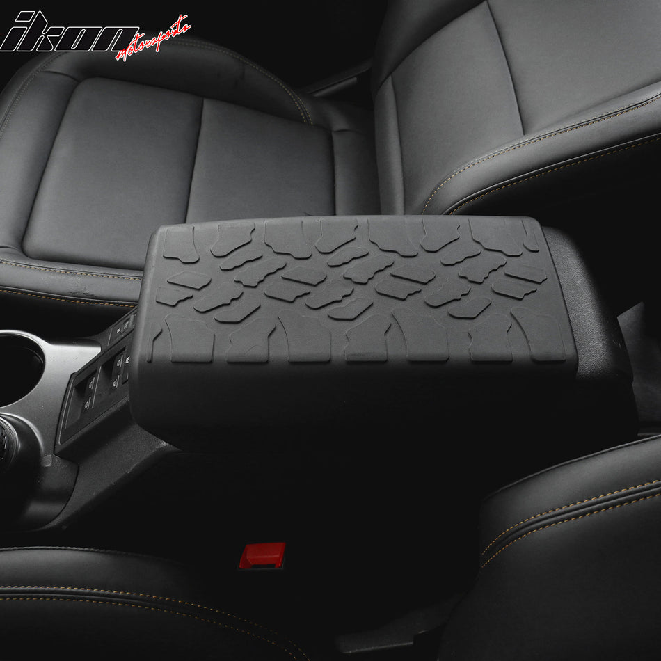 IKON MOTORSPORTS Center Console Armrest Cover Compatible with 2021-2024 Ford Bronco 2/4 Door, Black TPE Waterproof Armrest Box Pad