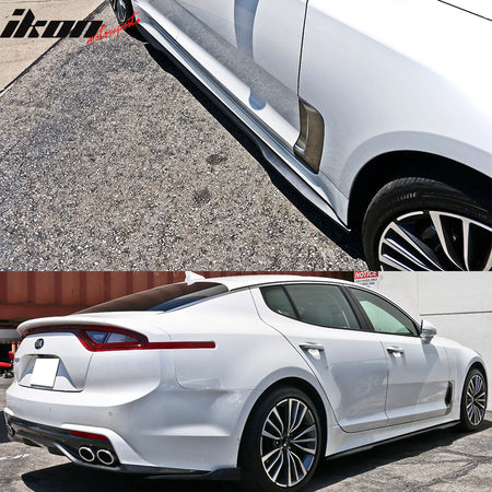 Side Skirts Extension Compatible With 2018-2021 Kia Stinger, Ikon Style Unpainted Black PP Wind Blades Rocker Splitter by IKON MOTORSPORTS, 2018