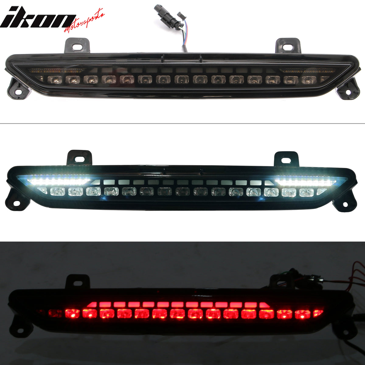 For 24-26 Ford Mustang GT-S Style LED ABS Rear Bumper Brake Light Smoked Len Red