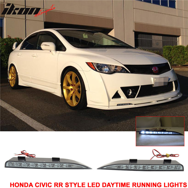 Fits 06-11 Civic Sedan Mugen RR Front Bumper & LED Daytime Running Fog Lamp DRL